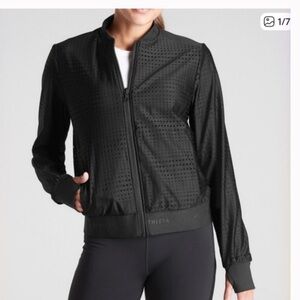 EUC Athleta A Game Reversible Black Perforated Bomber Jacket size small